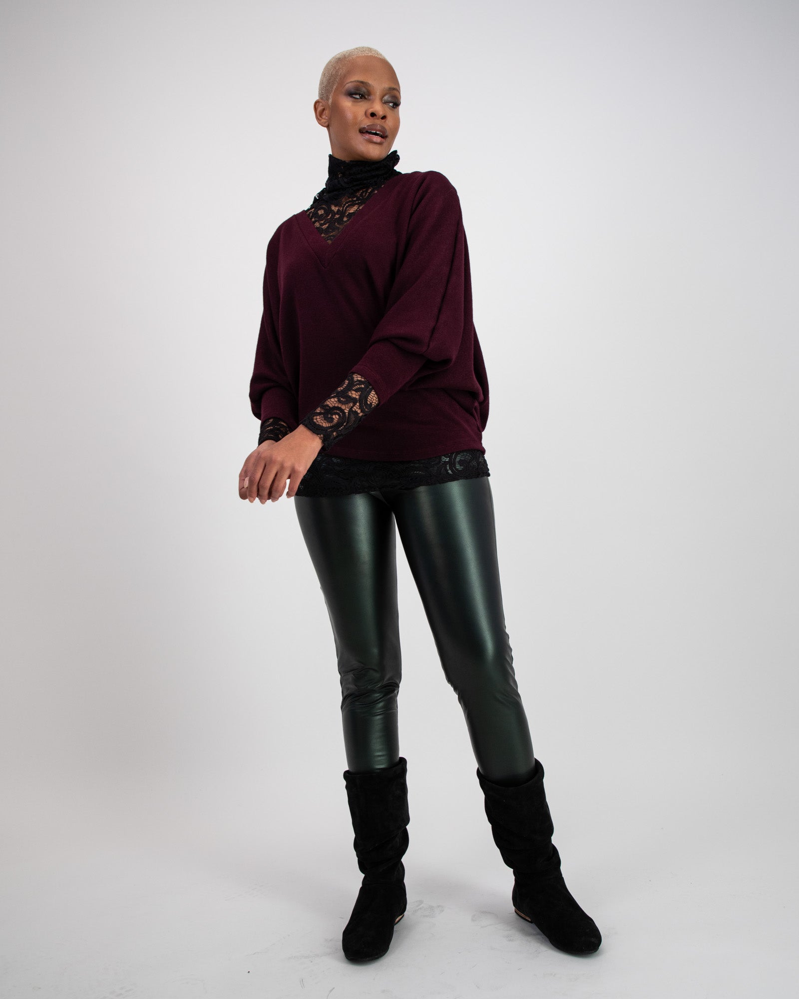 Rib Ruby V Neck