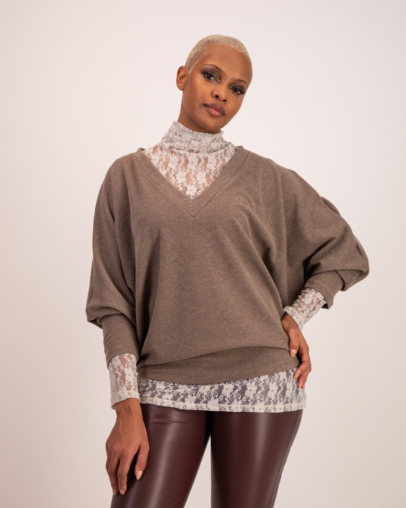 Rib Ruby V Neck