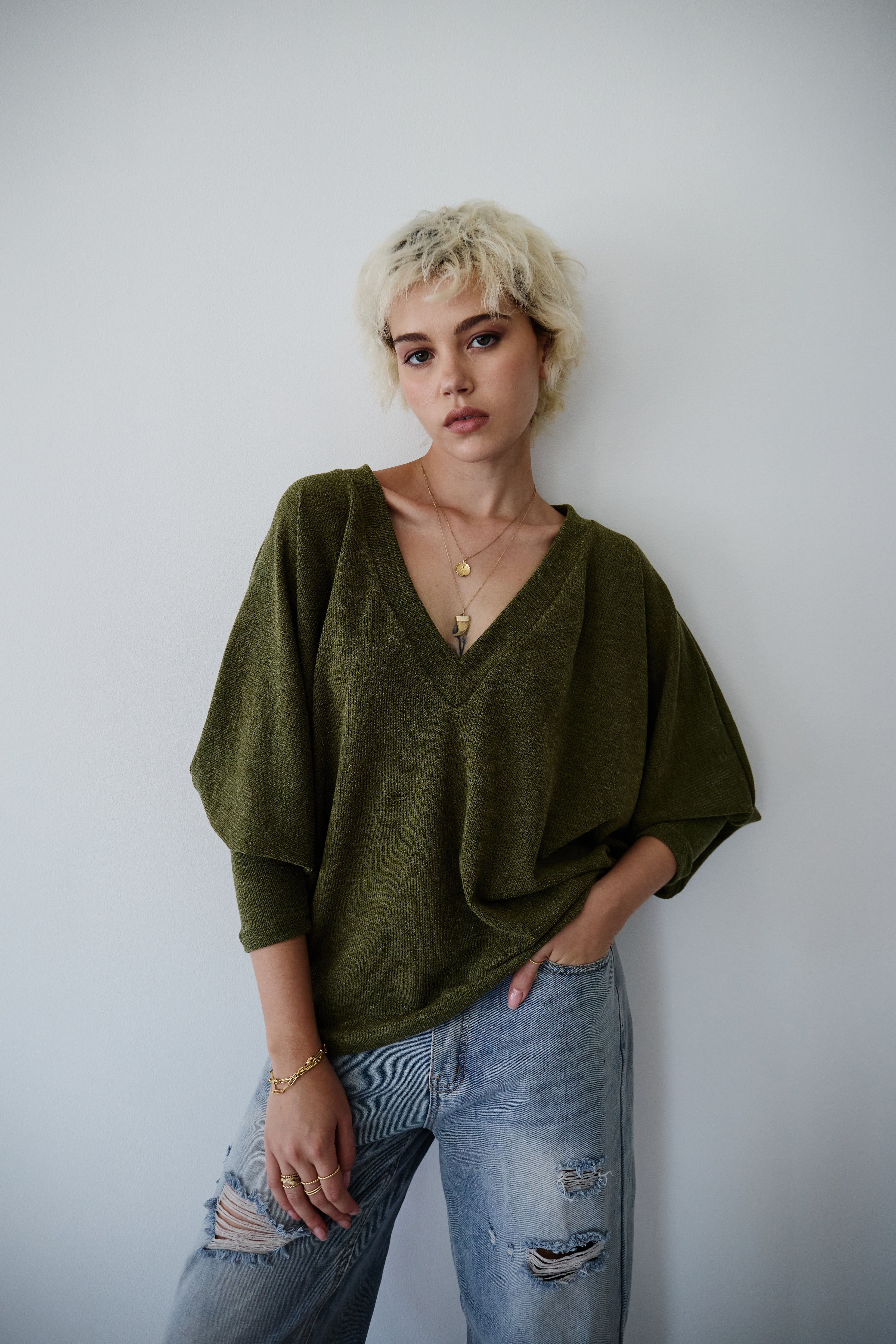 Rib Ruby V Neck