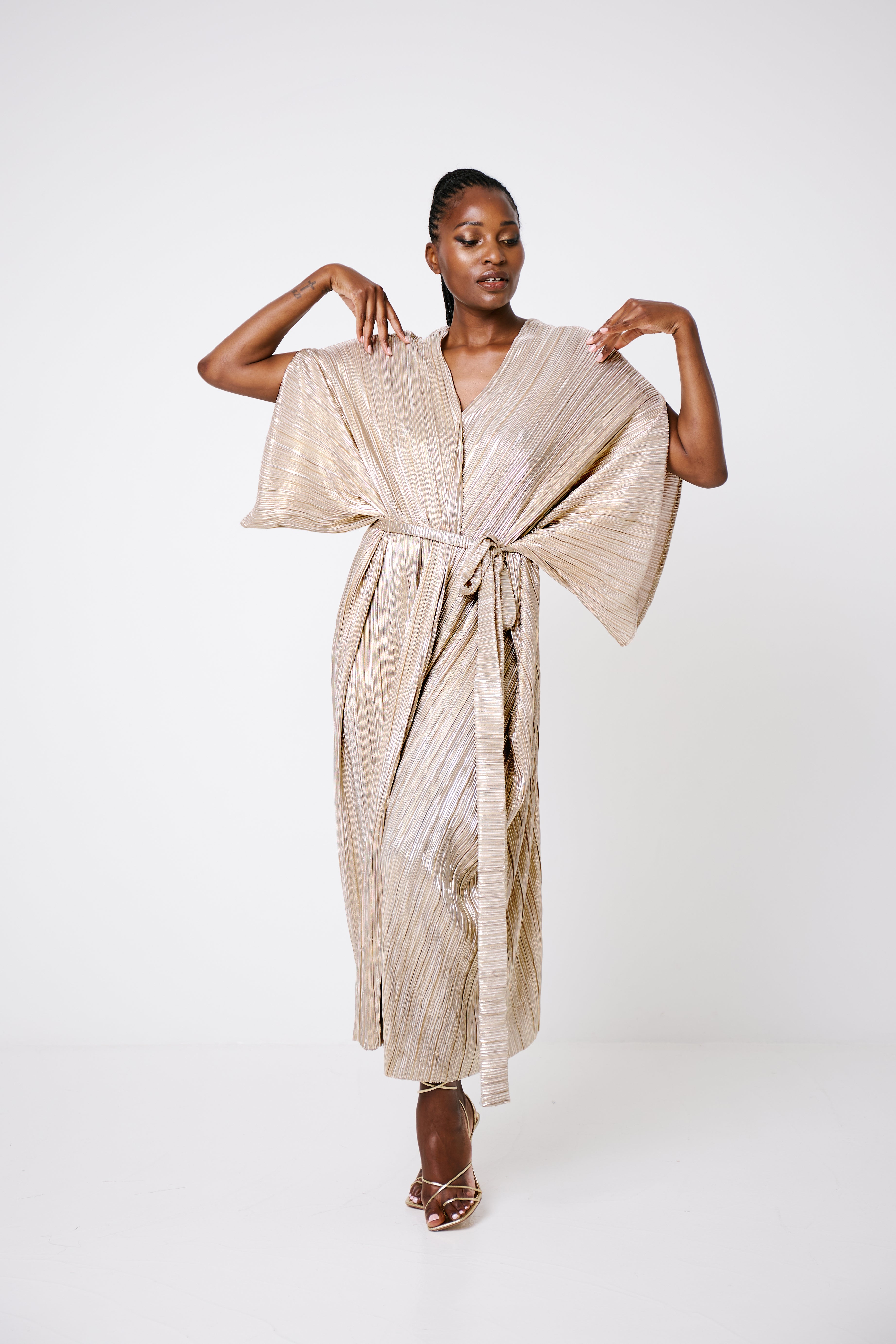 Karine Maxi Dress Gold Pleat
