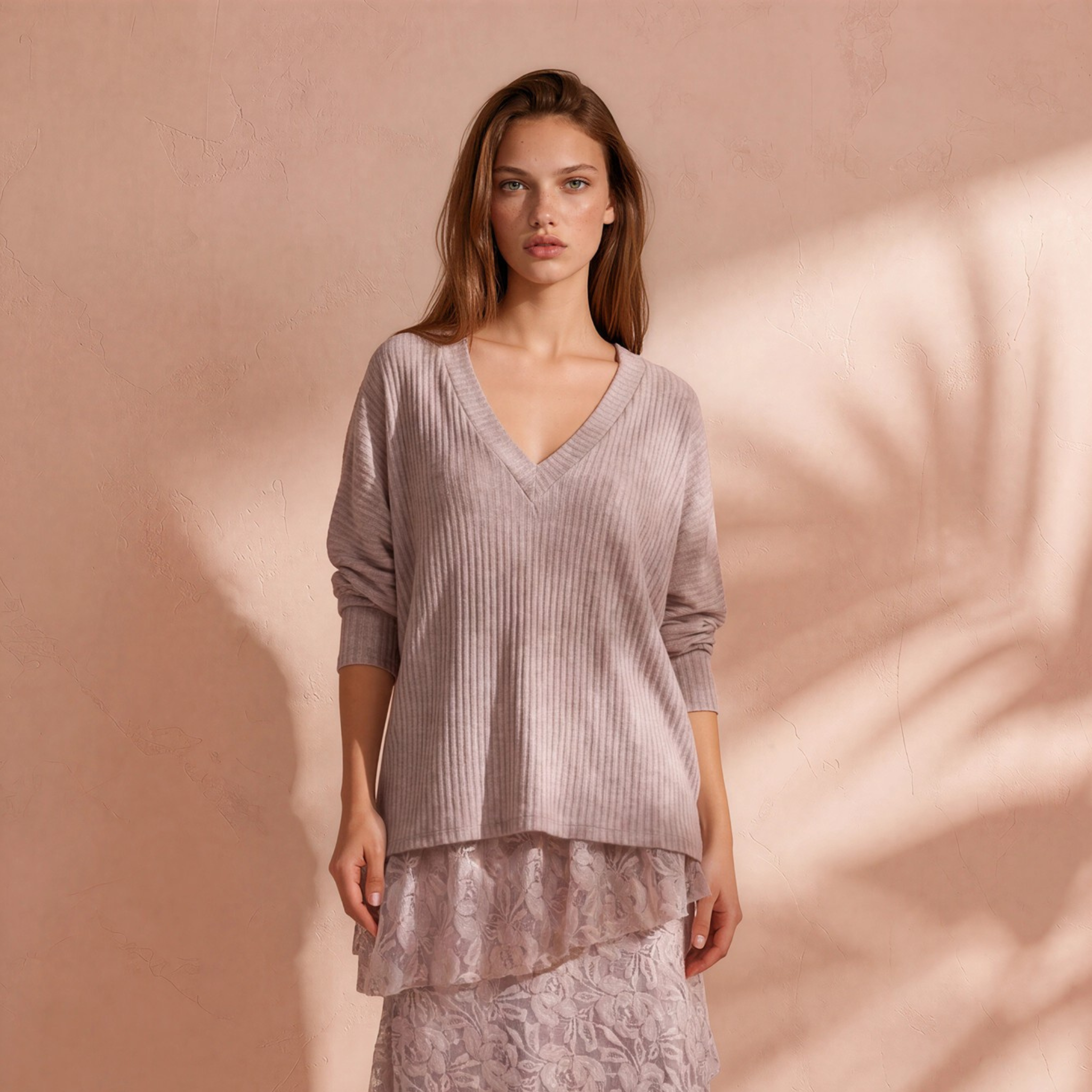 Rib Ruby V Neck