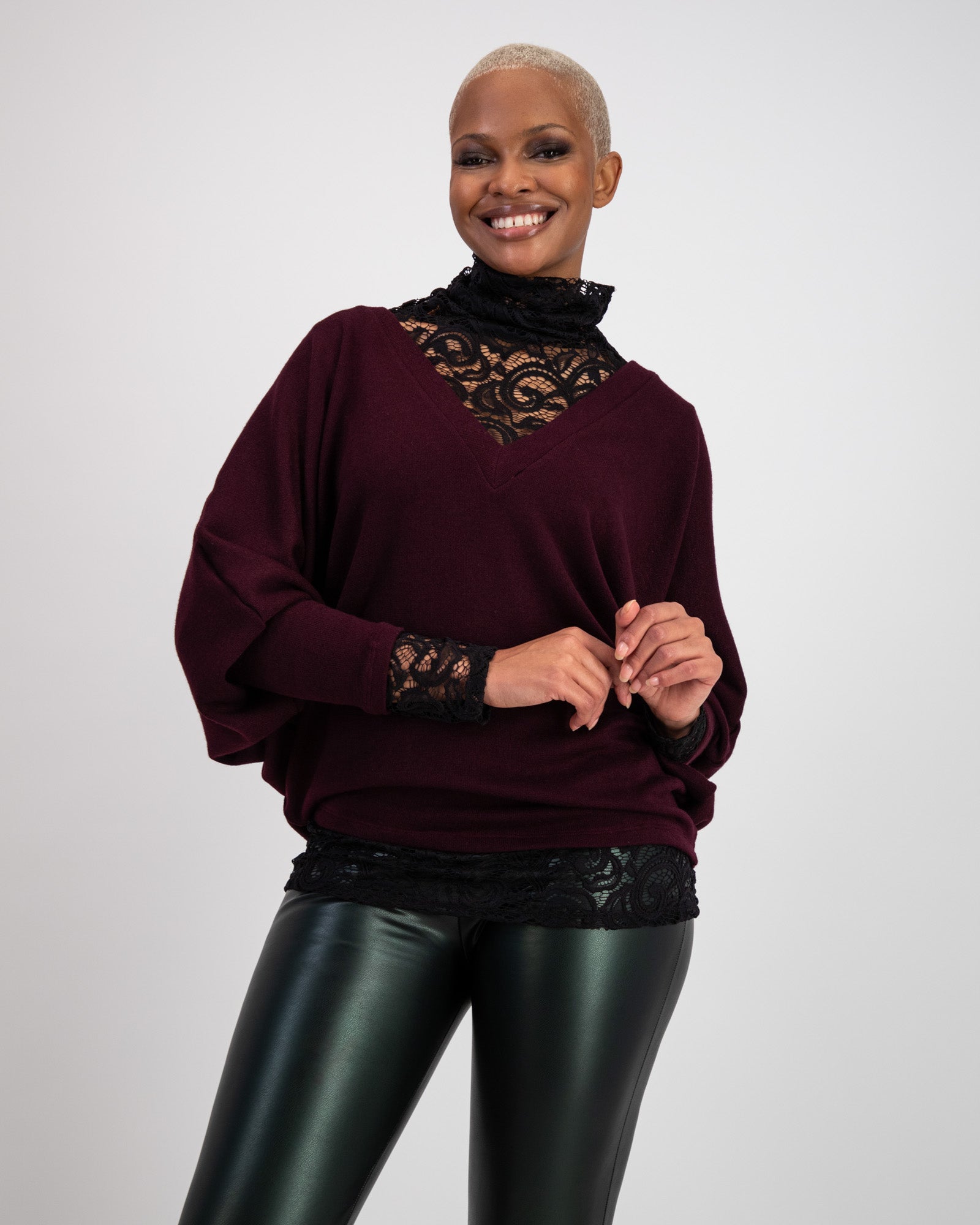 Rib Ruby V Neck