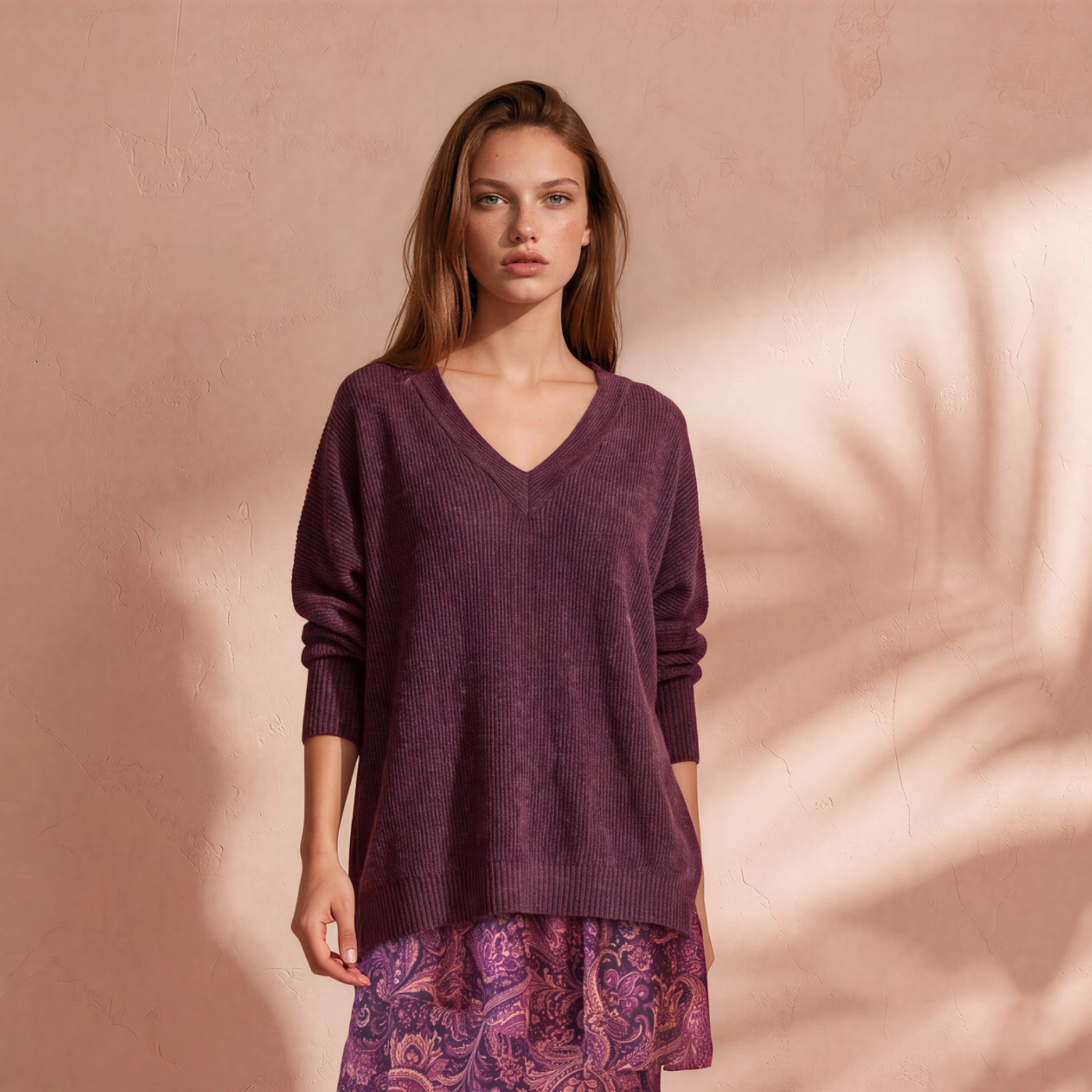 Rib Ruby V Neck